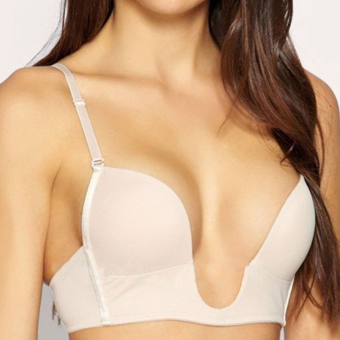 Ultra Deep U Plunge Push up V Bra 3 Way Straps Convertible Padded Cleavage  Top @